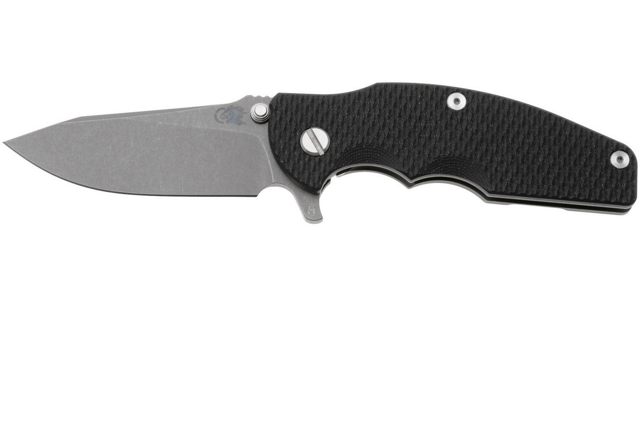 Rick Hinderer Jurassic Slicer, Hollow Ground Magnacut, Working Finish, Black G10, zakmes