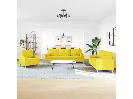 Ensemble de canapés 3 pièces coussins décoratifs jaune clair tissu
