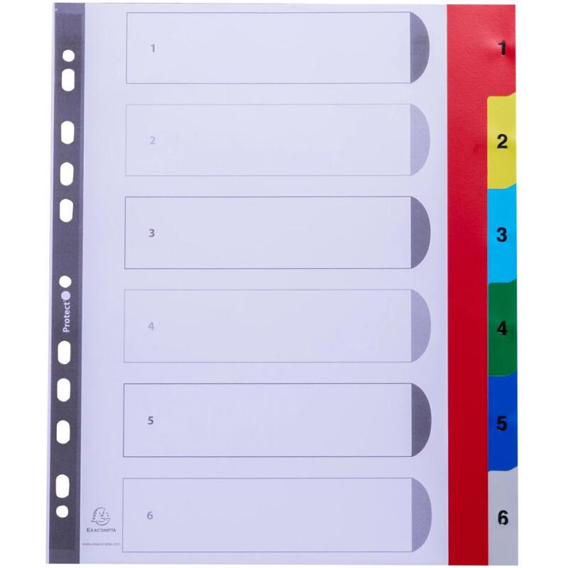Intercalaires imprimés numériques polypropylène 12/100e - 6 positions - A4 Maxi - Assorties vives