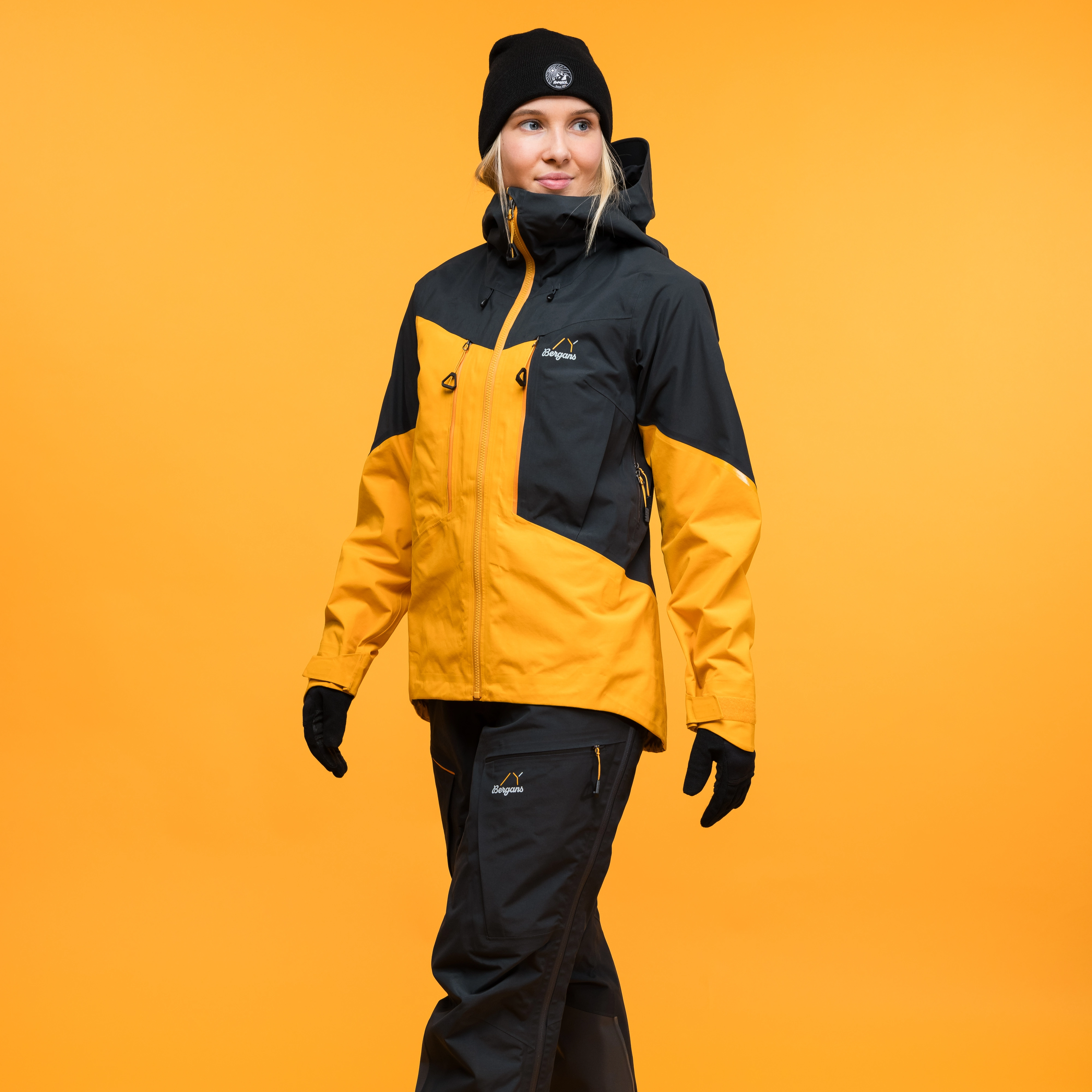 Y MountainLine Bold 3L Shell Jacket Women Mango Yellow / Dark Shadow Grey
