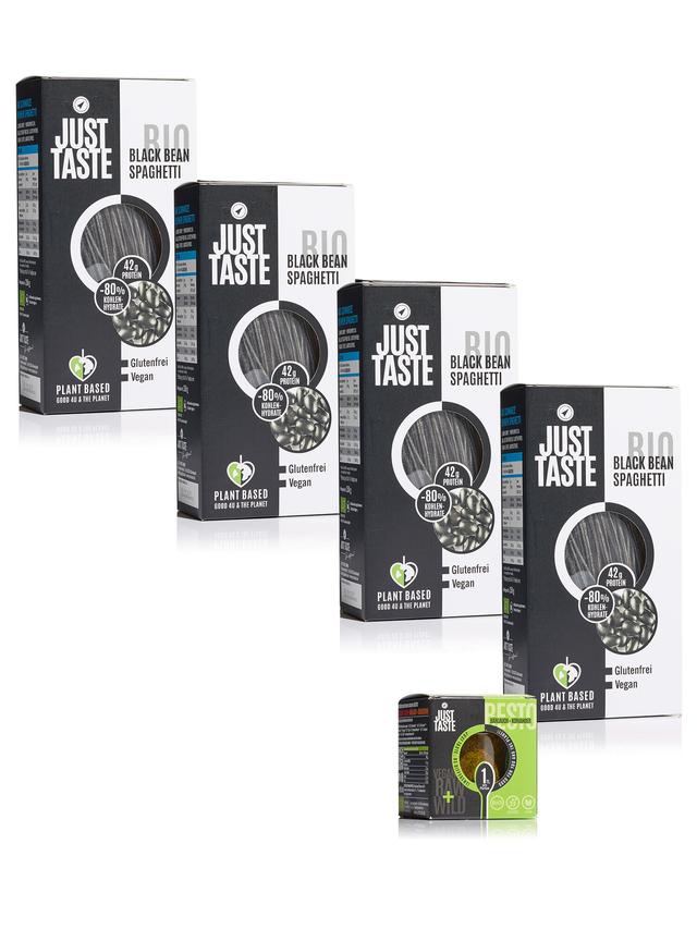 JUST TASTE Pasta-Set: Bio Black Bean Spaghetti & Bärlauch-Koriander-Pesto