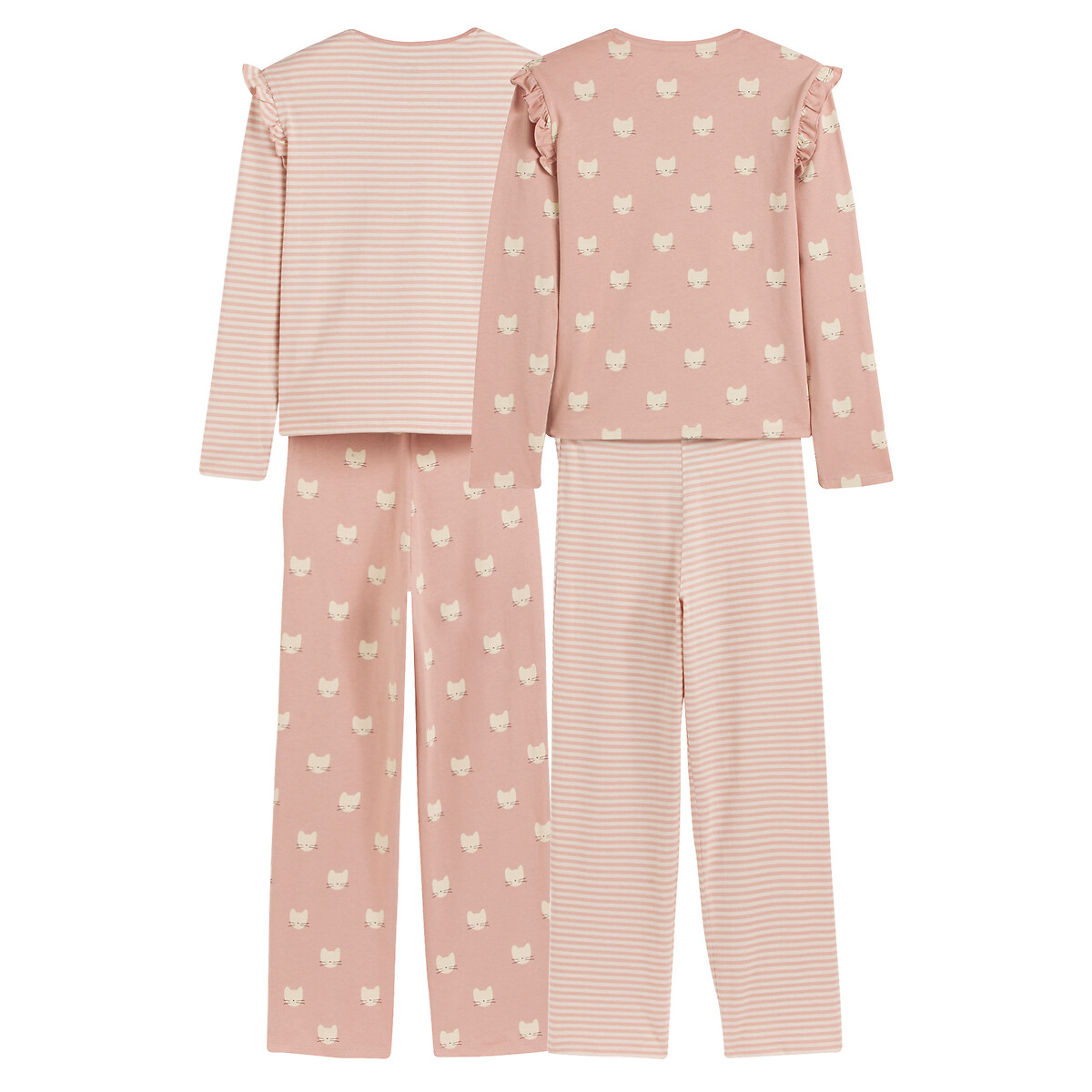 COLEÇÃO LA REDOUTE<br>Conjunto de 2 pijamas de algodão, estampa de gato e listras