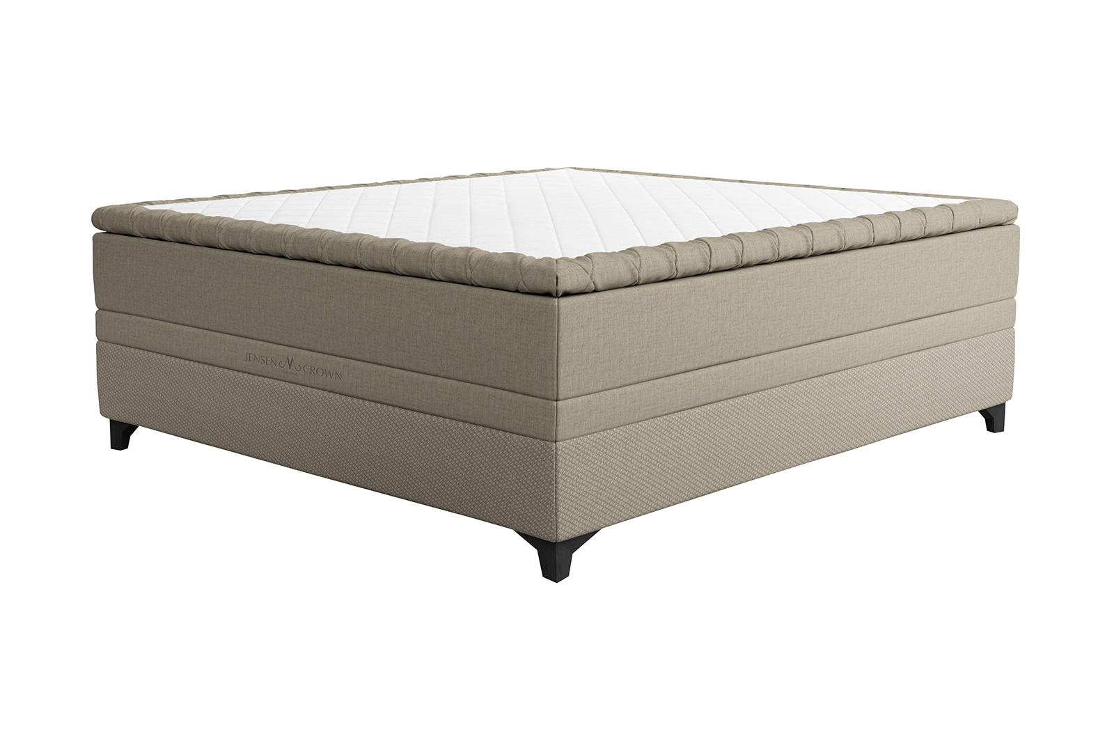Majestic Crown kontinentalseng Tekstil 030/031 beige. 180x200 cm med Majestic overmadrass og Exact funksjon. Medium/Fast. Eicon ben sort. Uten hodegavl