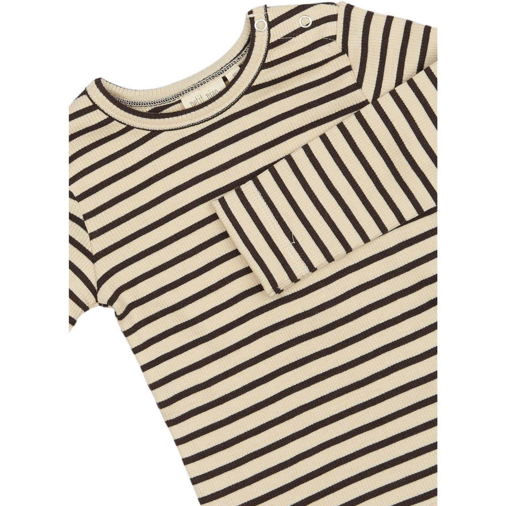 Køb Petit Piao Coffee Bean/off White T-shirt L/S Modal Striped