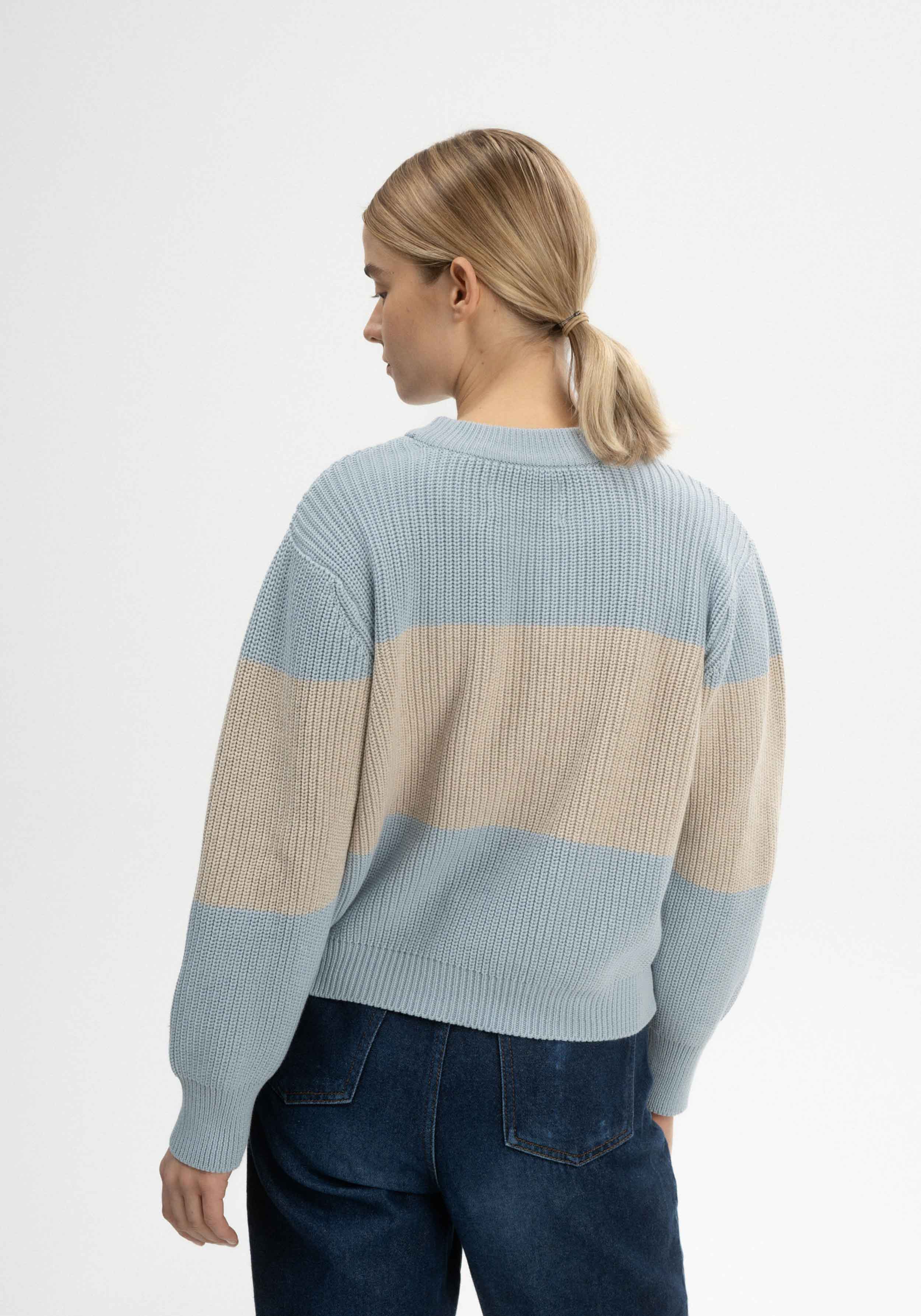Mela Strickpullover Rib Knit Adah Stripes Cloudy Blue/Kiesel Melange