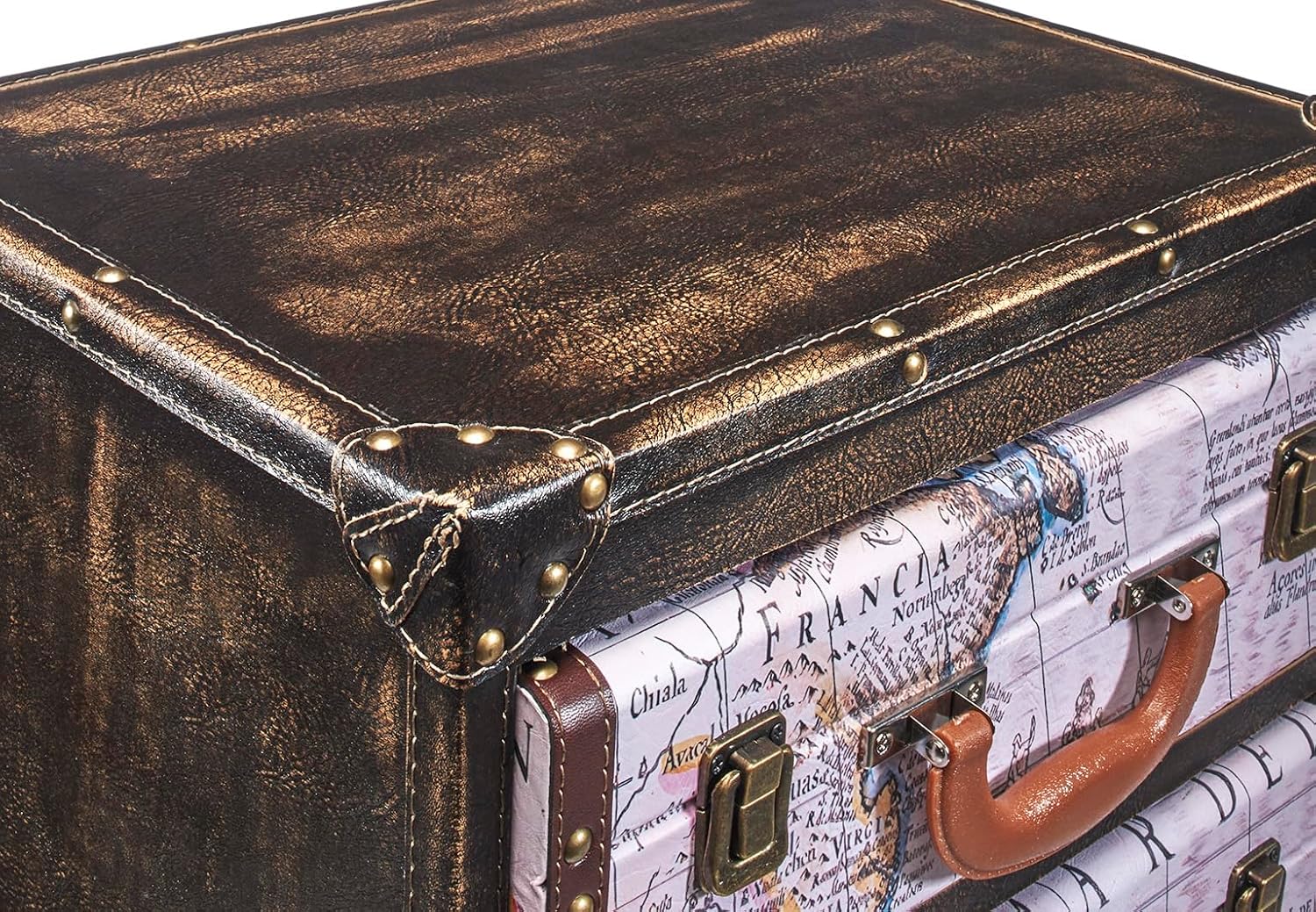 Kobolo Kommode Compass | 40x31x79 cm | braun | kleine Kommode aus MDF mit 5 Schubladen im Vintage Weltkarten-Design | dekorativer Schubladenschrank für Schlafzimmer, Wohnzimmer, Flur oder Büro