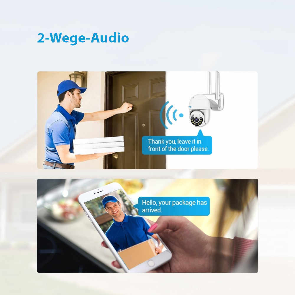 PTZ WiFi IP Kamera (8MP) 4K 2160p Infrarot LED's Nachtsichtfunktion / Micro SD / Ethernet LAN / Wandhalterung für iOS/Android (IP66) - Weiss