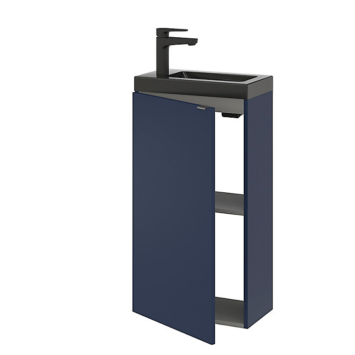Ensemble lave-mains l.45 cm meuble à poser Imandra bleu nuit mat + plan vasque céramique noir