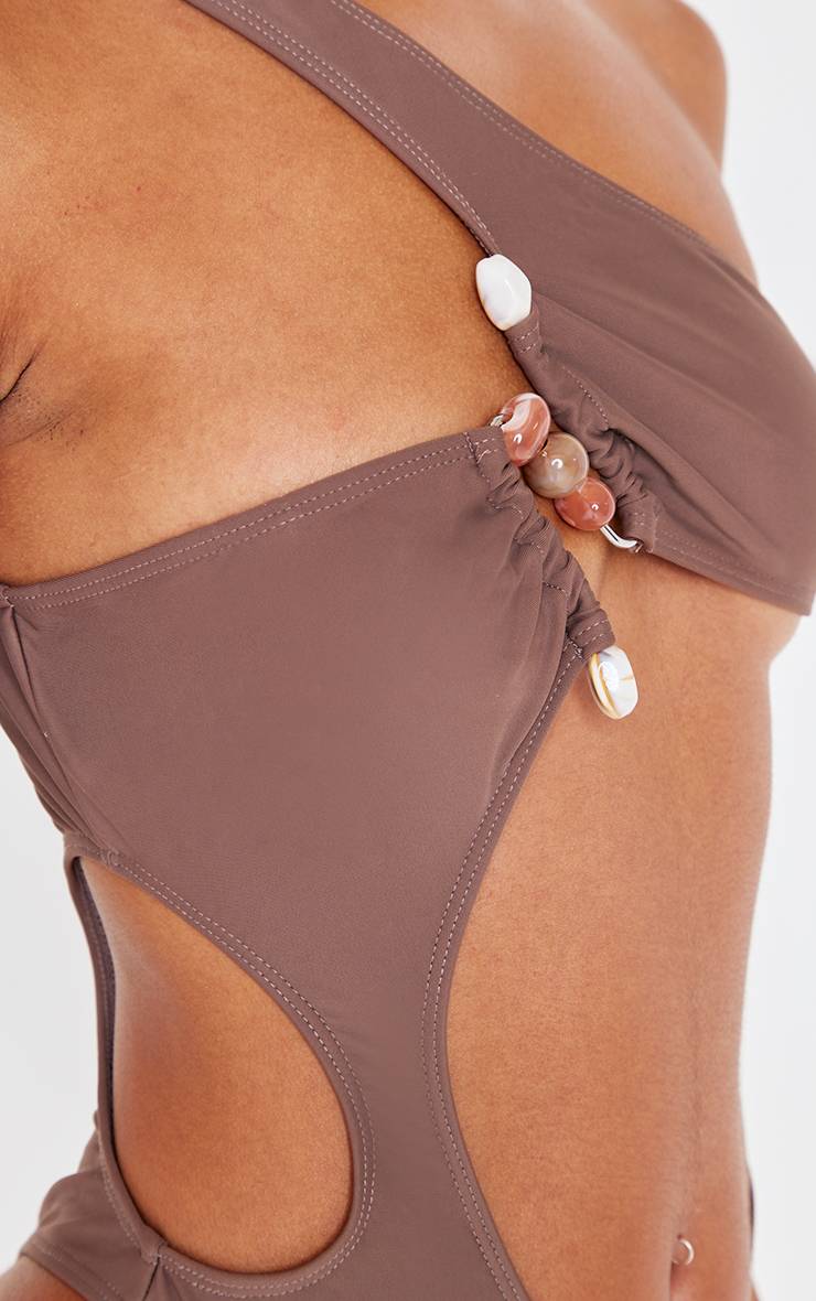 Chocolat Maillot De Bain Échancré Avec Ornements De Pierres