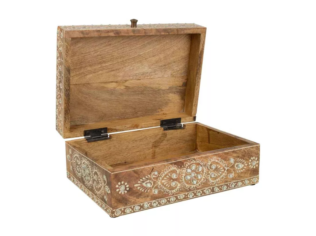 Boîte à bijoux en bois peint artisanal marron 25x18x10h