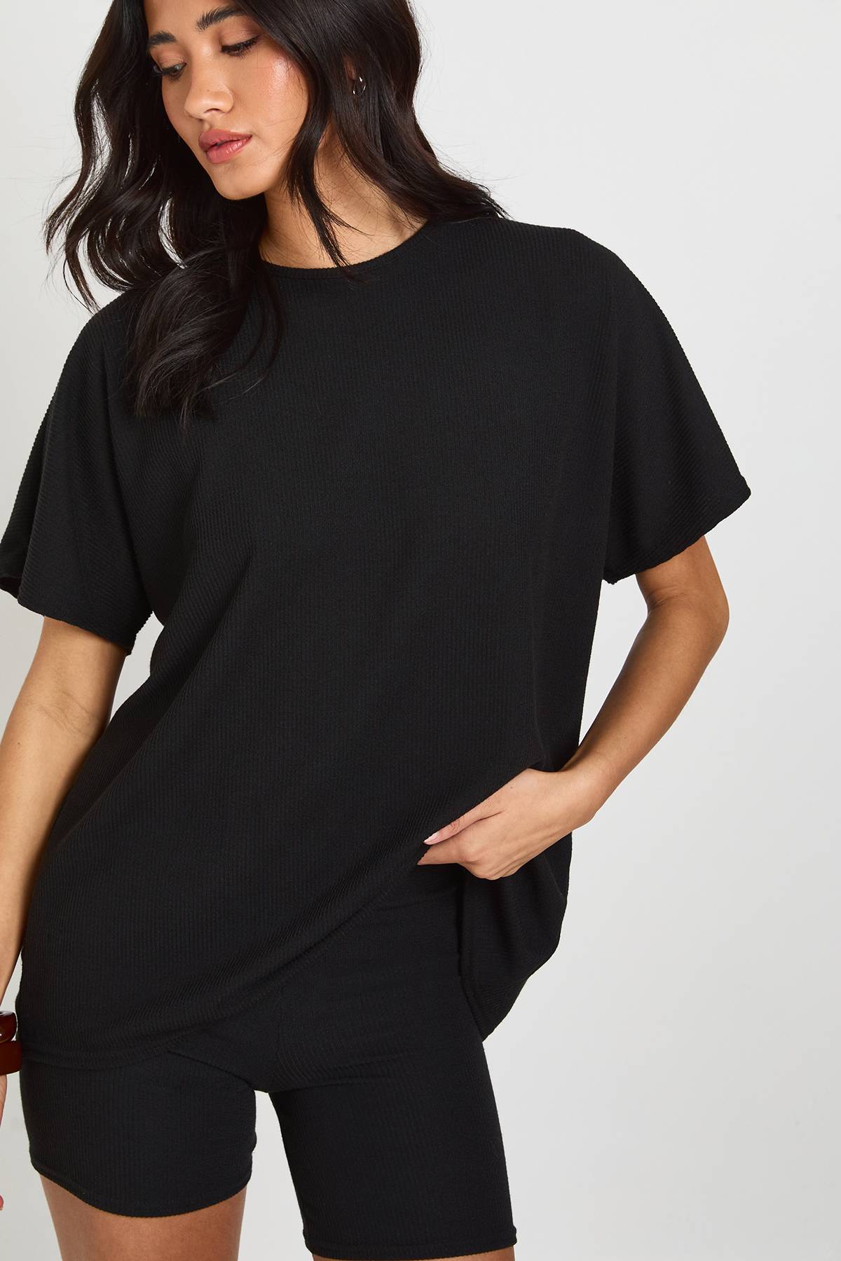 boohoo Ensemble Court Évasé Et Haut Côtelé Bicolore