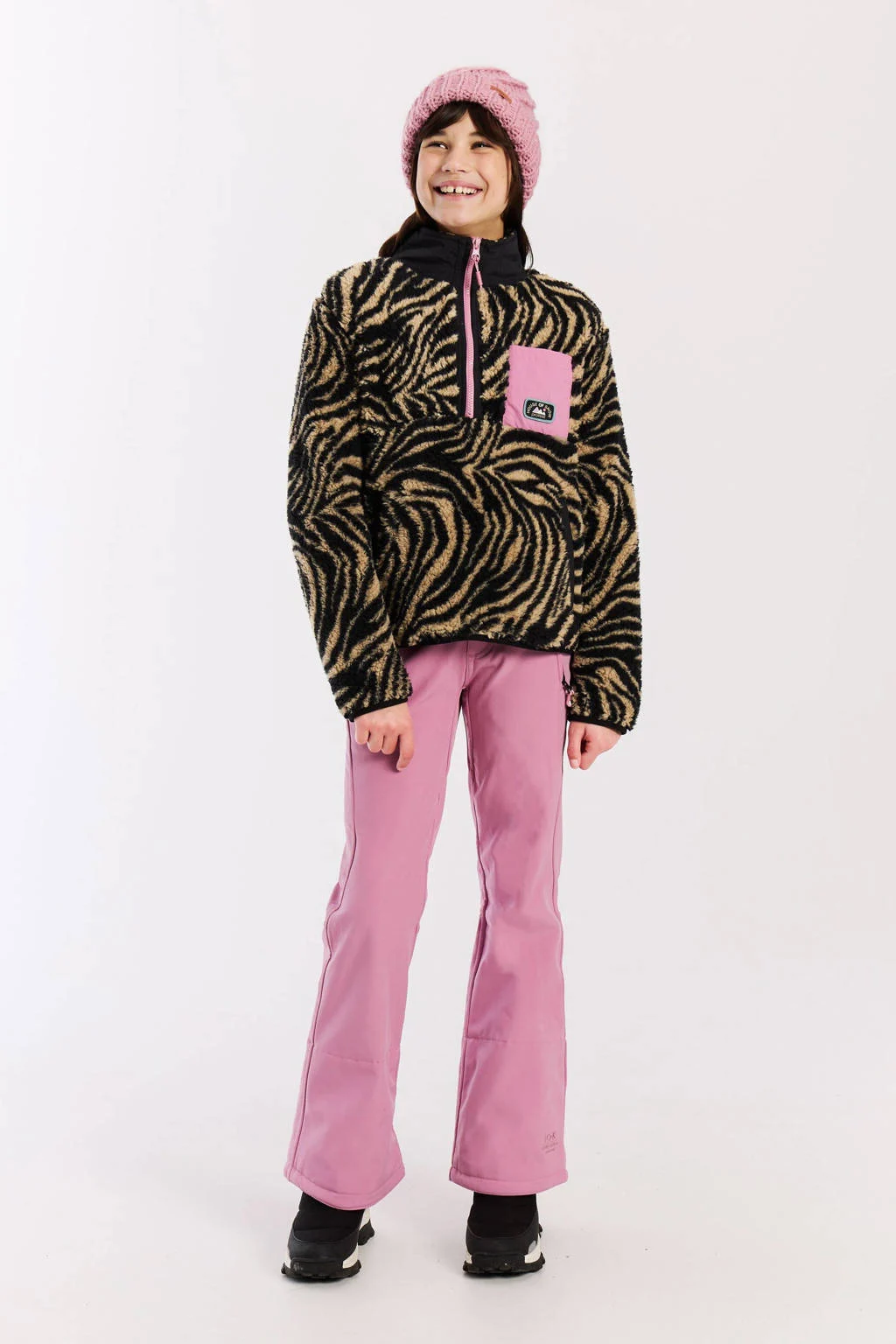 Protest teddy fleece trui camel/zwart