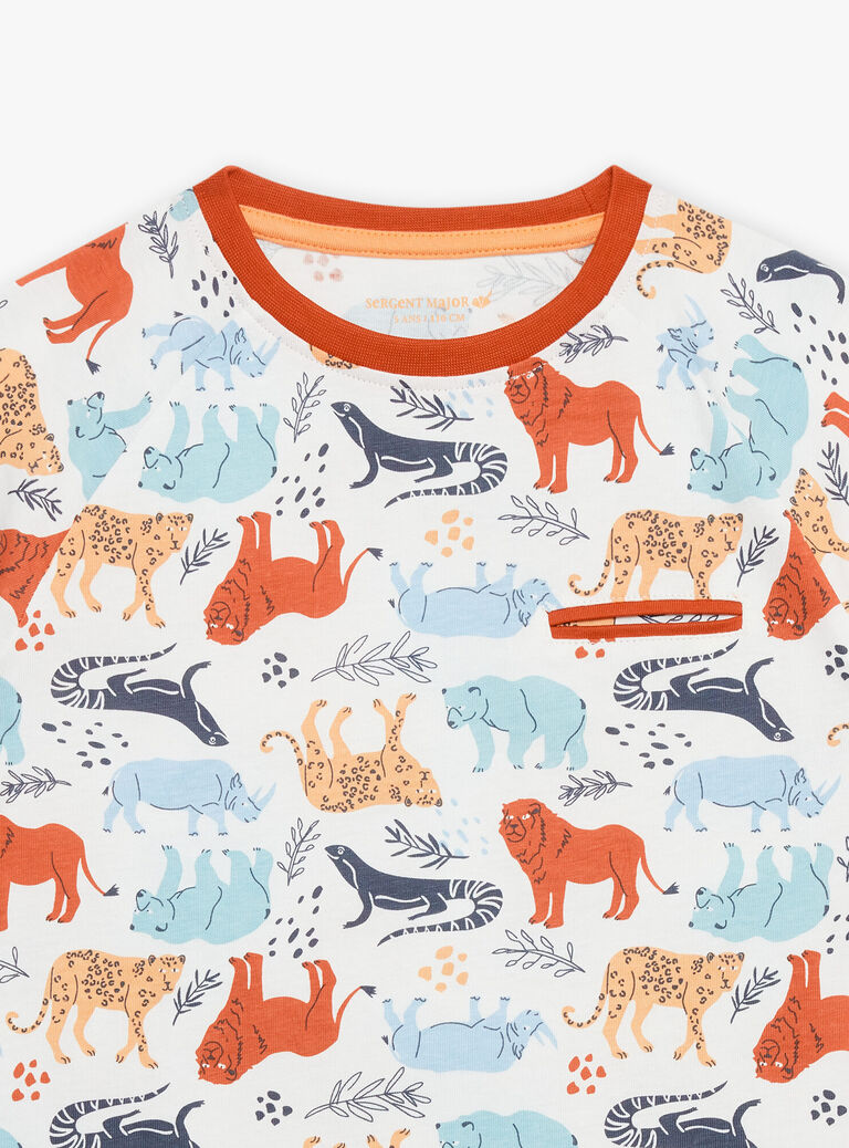 Pyjama écru et rouge à imprimé savane