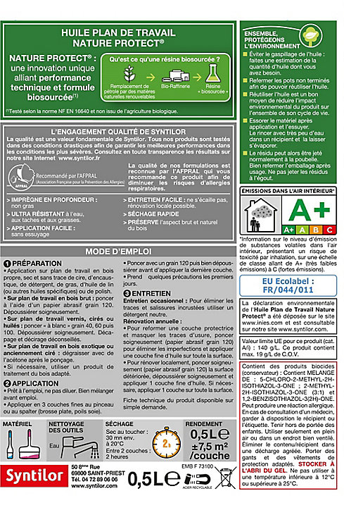 Huile plan de travail Syntilor Nature protect chêne 0,5L