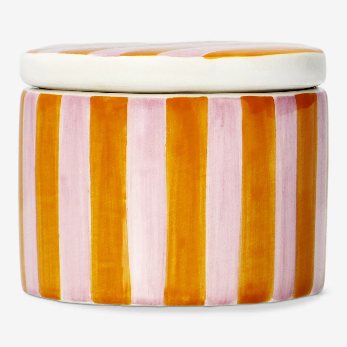 Dekorativ krukke med orange stribe
