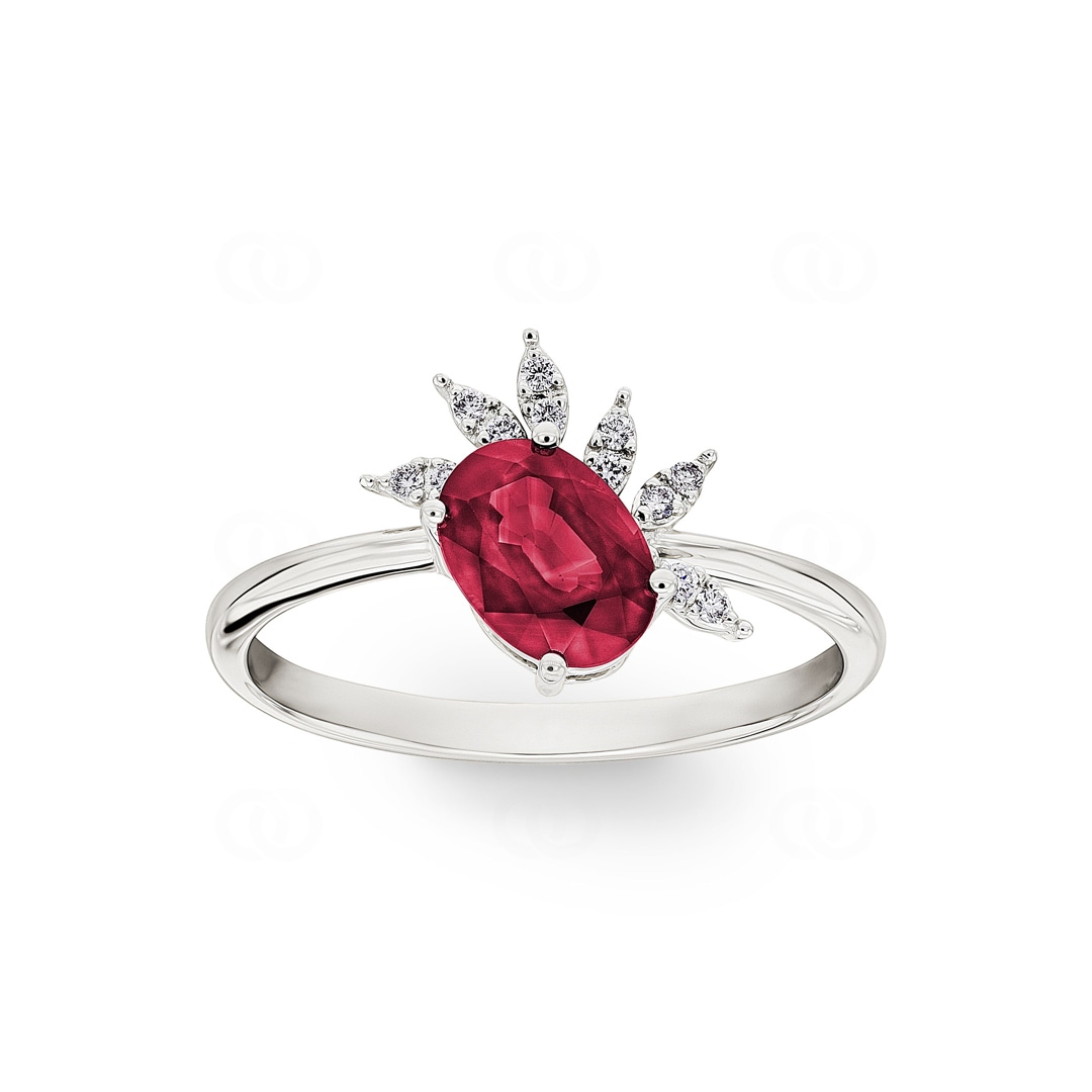 Rubinring 750/18 K Weissgold mit Diamanten 0.05 ct H/si