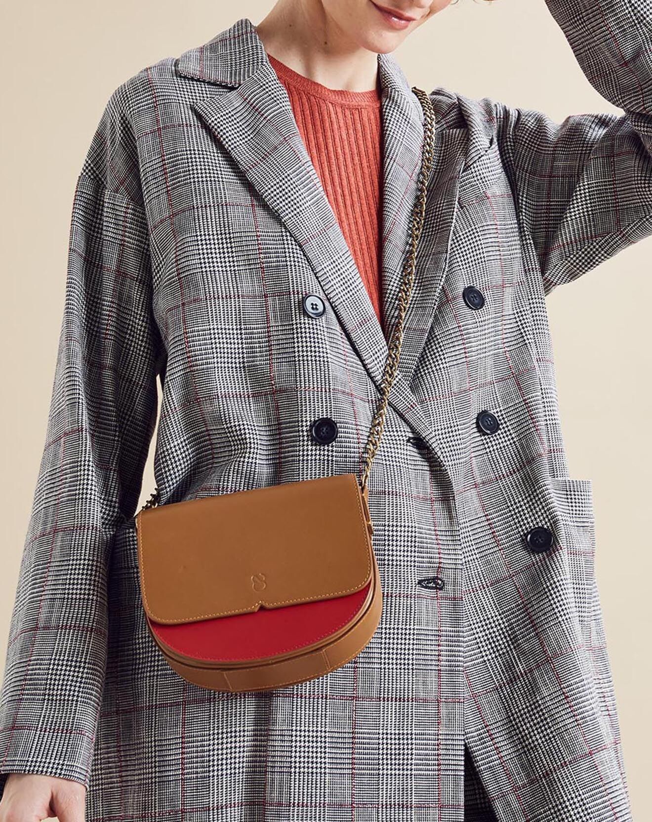 Chloé Stora Petit sac bandoulière en Cuir Suzy camel/rouge - 17.5x15x5.5 cm