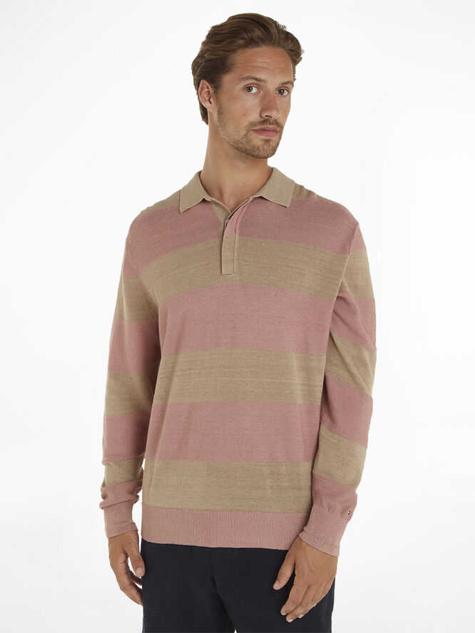 Tommy Hilfiger DC PREMIUM LINEN BLEND RUGBY Terra pink/beige