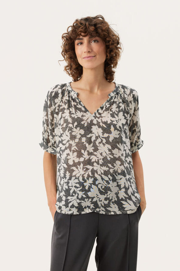 Part Two PopsyPW BL Black stitch leaf print