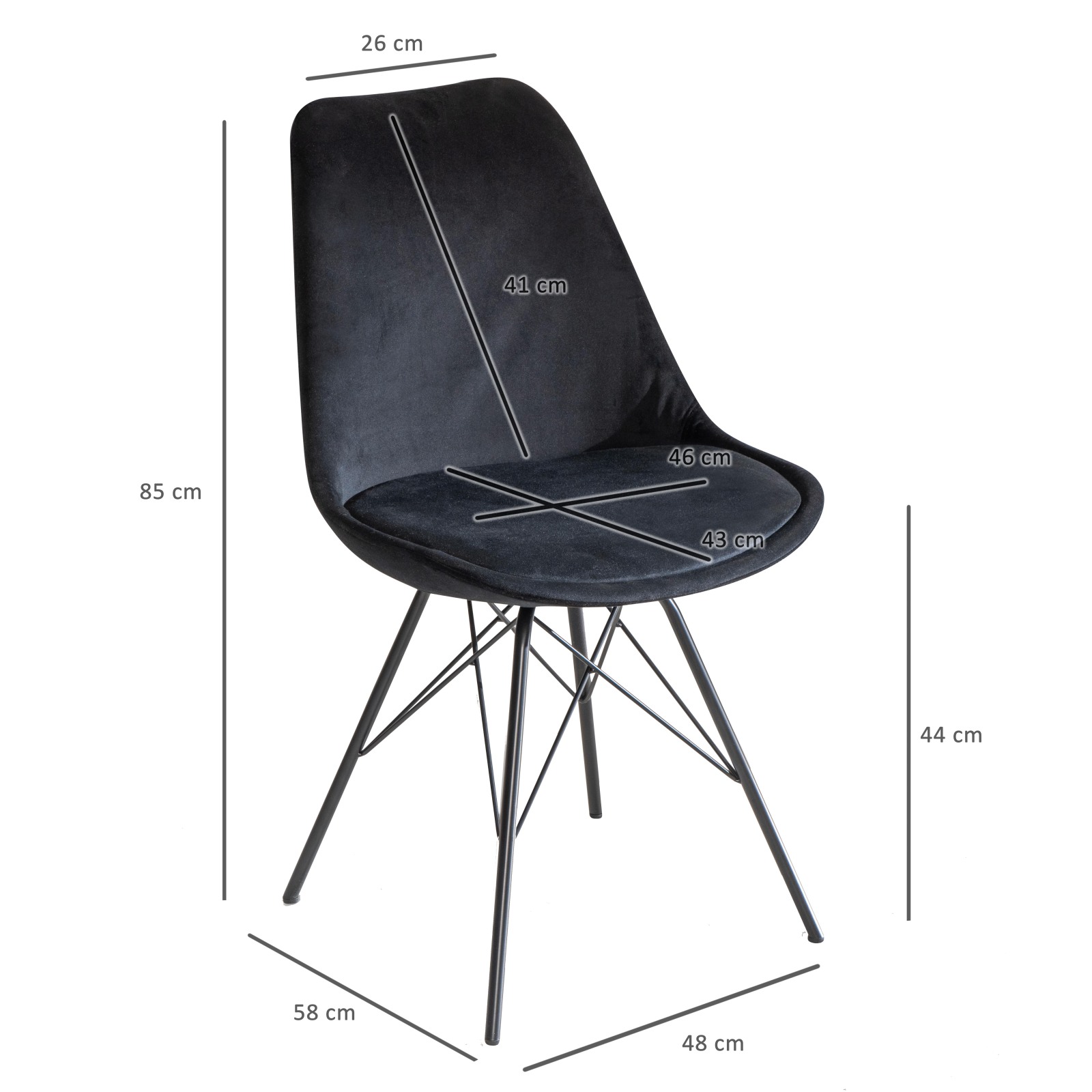 2er-Set Polsterstühle - schwarz - Samt