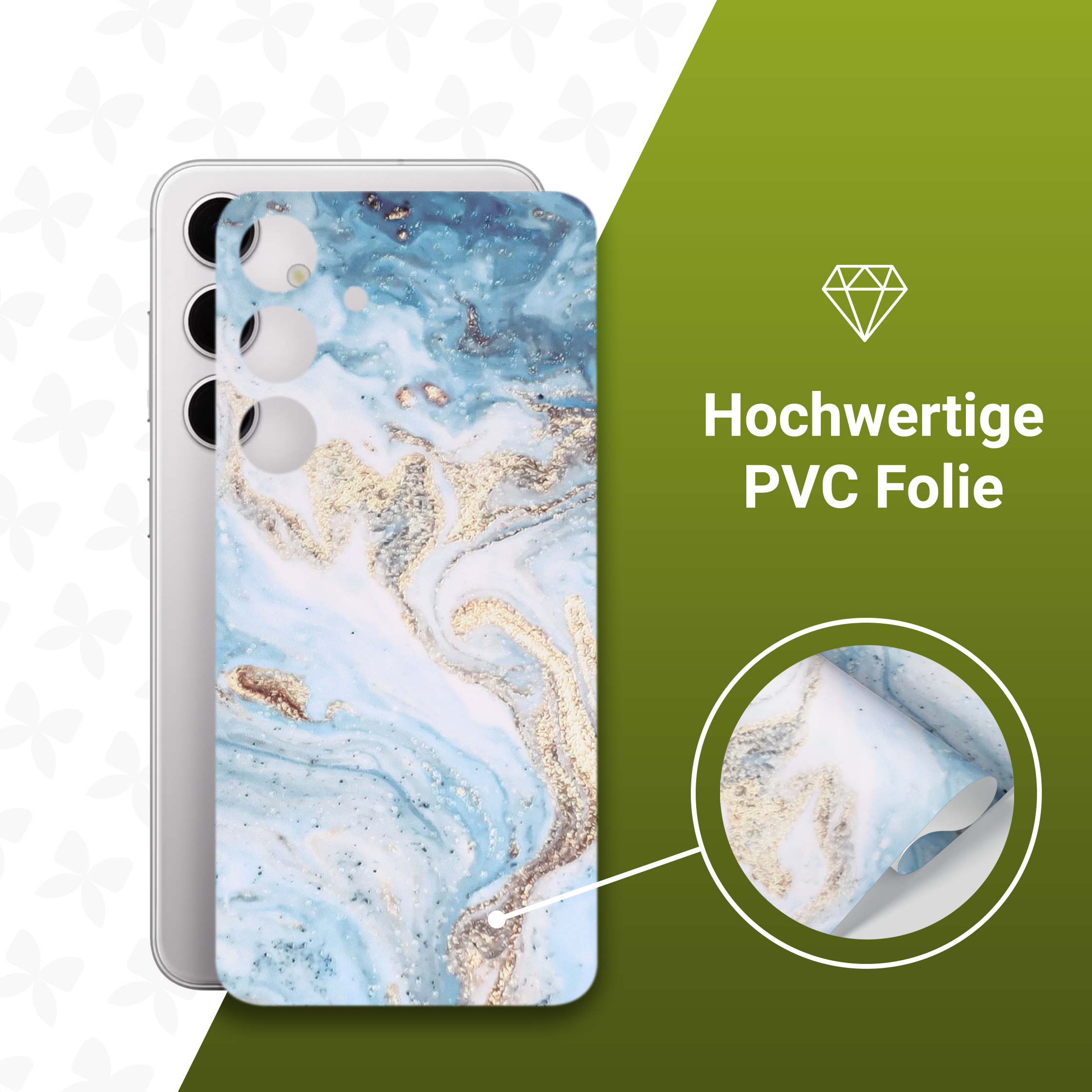 (2er Set) Samsung Galaxy S22 5G Backcover Schutzfolie Swiss Made - Ocean Gold Marmor