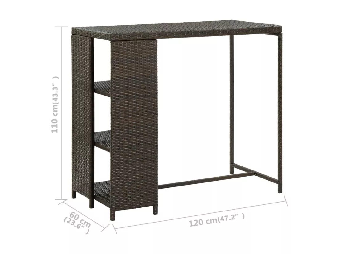 Table de bar avec rangement Marron 120x60x110 cm Résine tressée