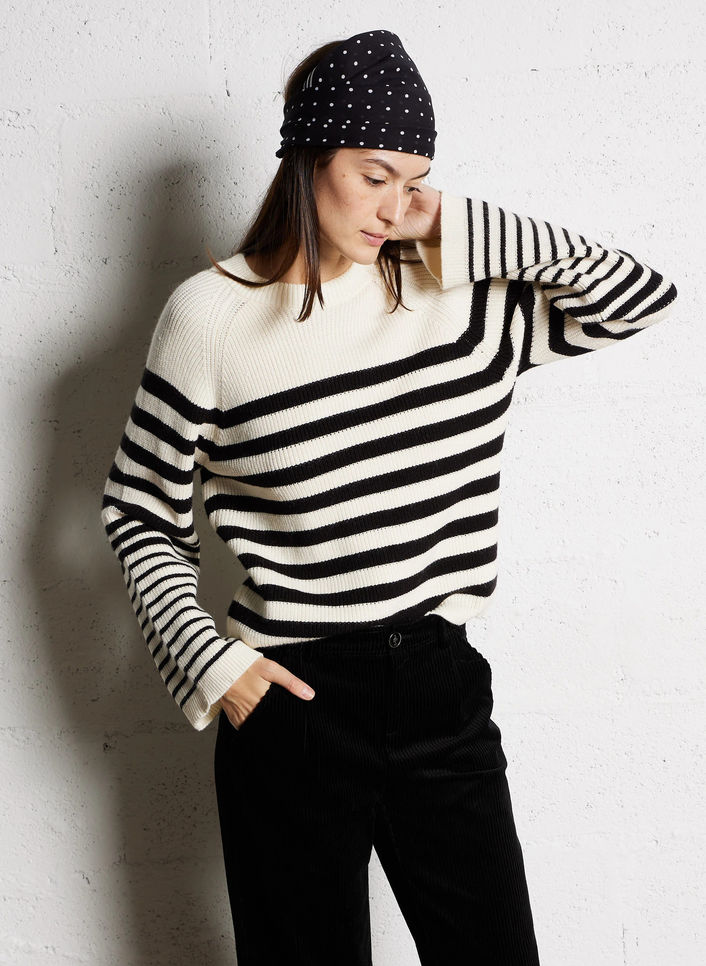TANIA - Pull col rond rayé | Blanc