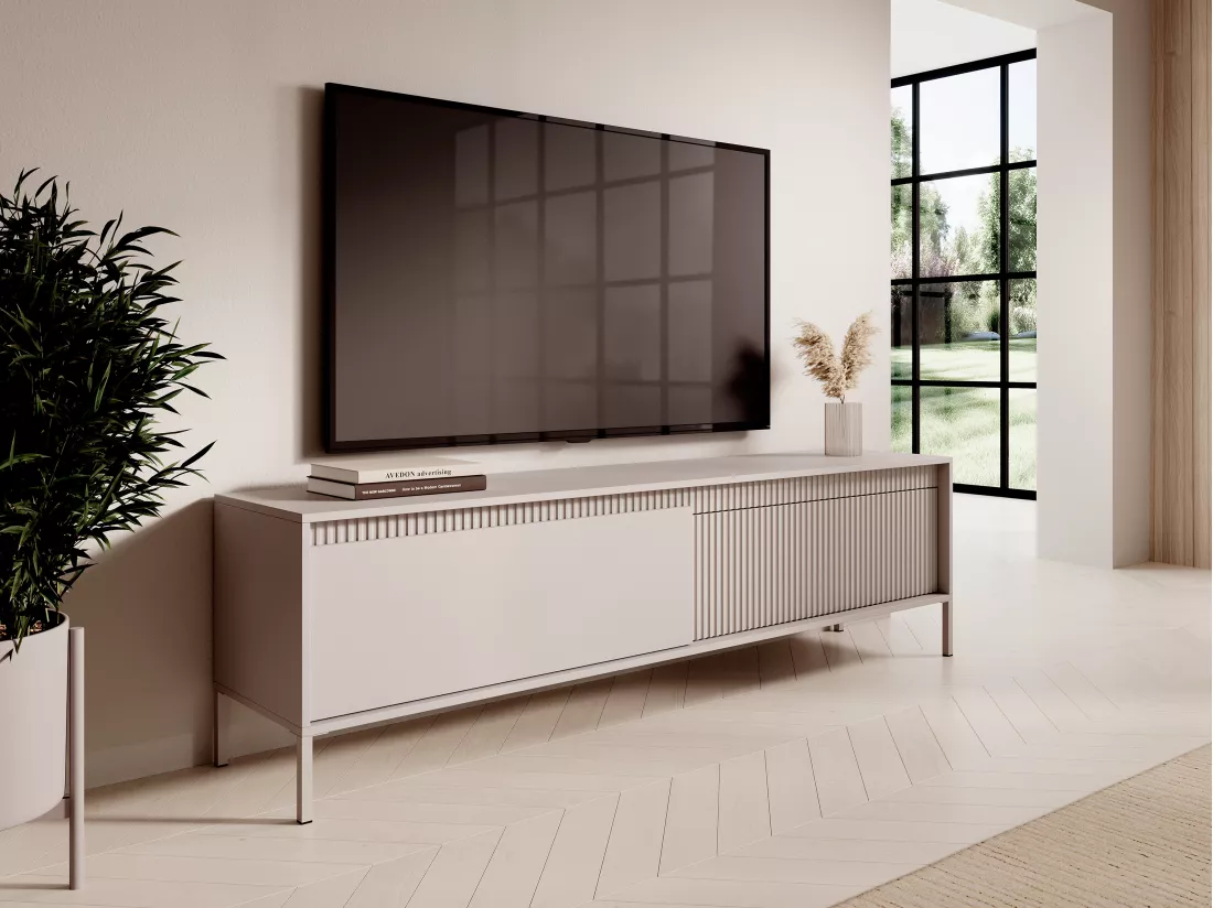 Meuble TV avec 2 portes en MDF - Beige - NURSEMA