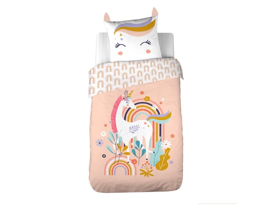 COTE DECO - Ensemble couette + 1 oreiller Parure de lit enfant licorne avec oreilles rembourrées - 10...