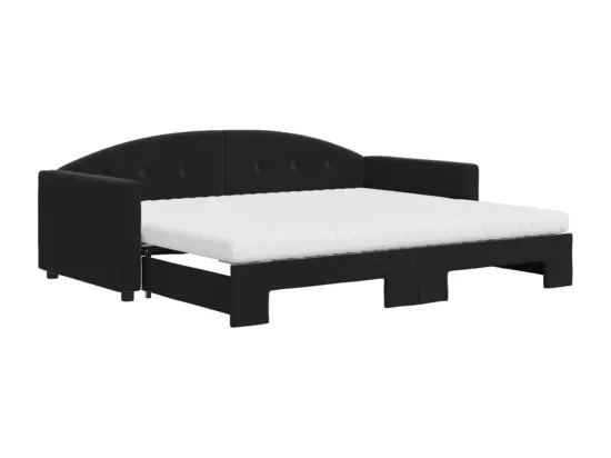 Lit de jour avec gigogne et matelas noir 90x190 cm velours