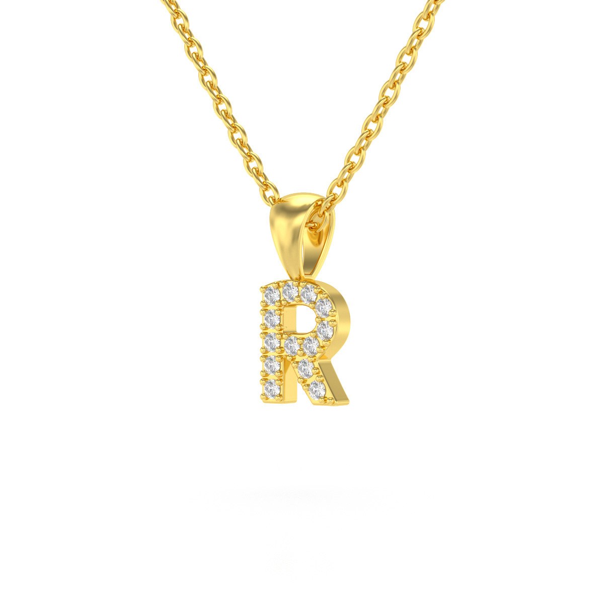 Collier Pendentif ADEN Lettre R Or 750 Jaune Diamant Chaine Or 750 incluse 0.72grs