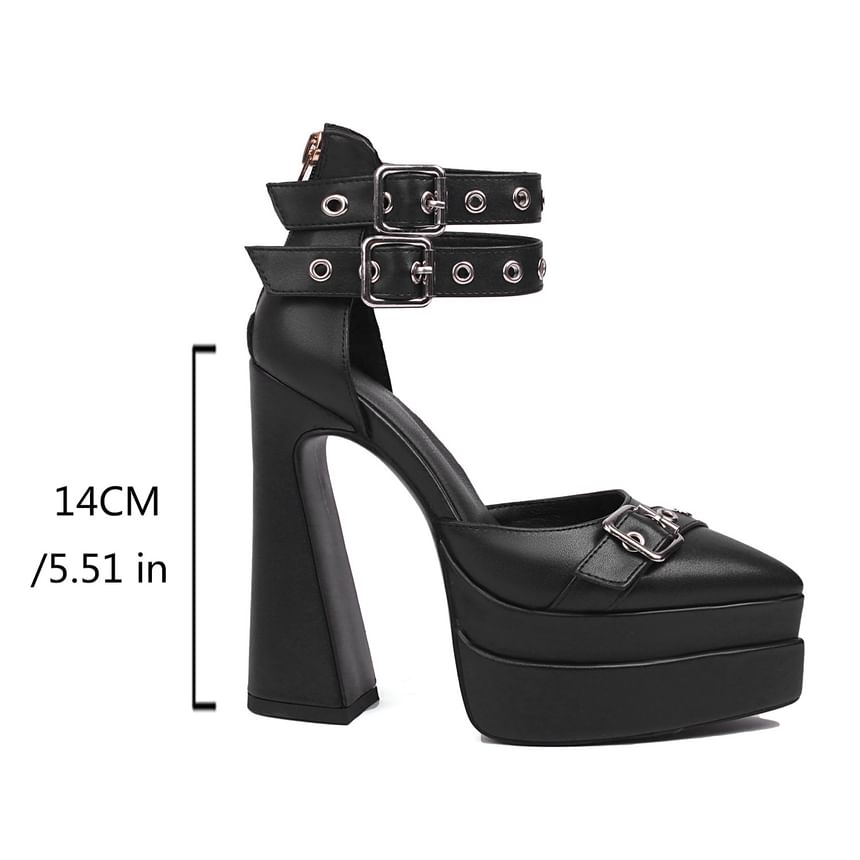Cinnabelle - Puntige neus, platform, D'Orsay enkelband pumps met gesp