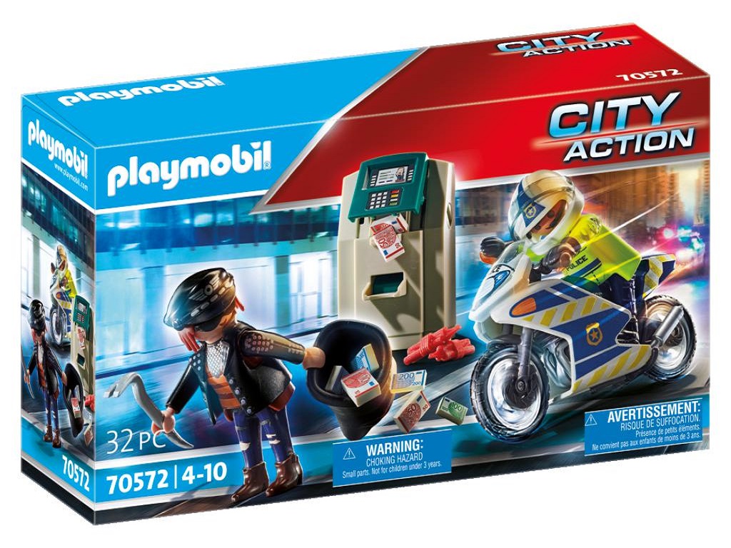 MOTO DA POLÍCIA PERSEGUIÇÃO DO LADRÃO DE DINHEIRO PLAYMOBIL