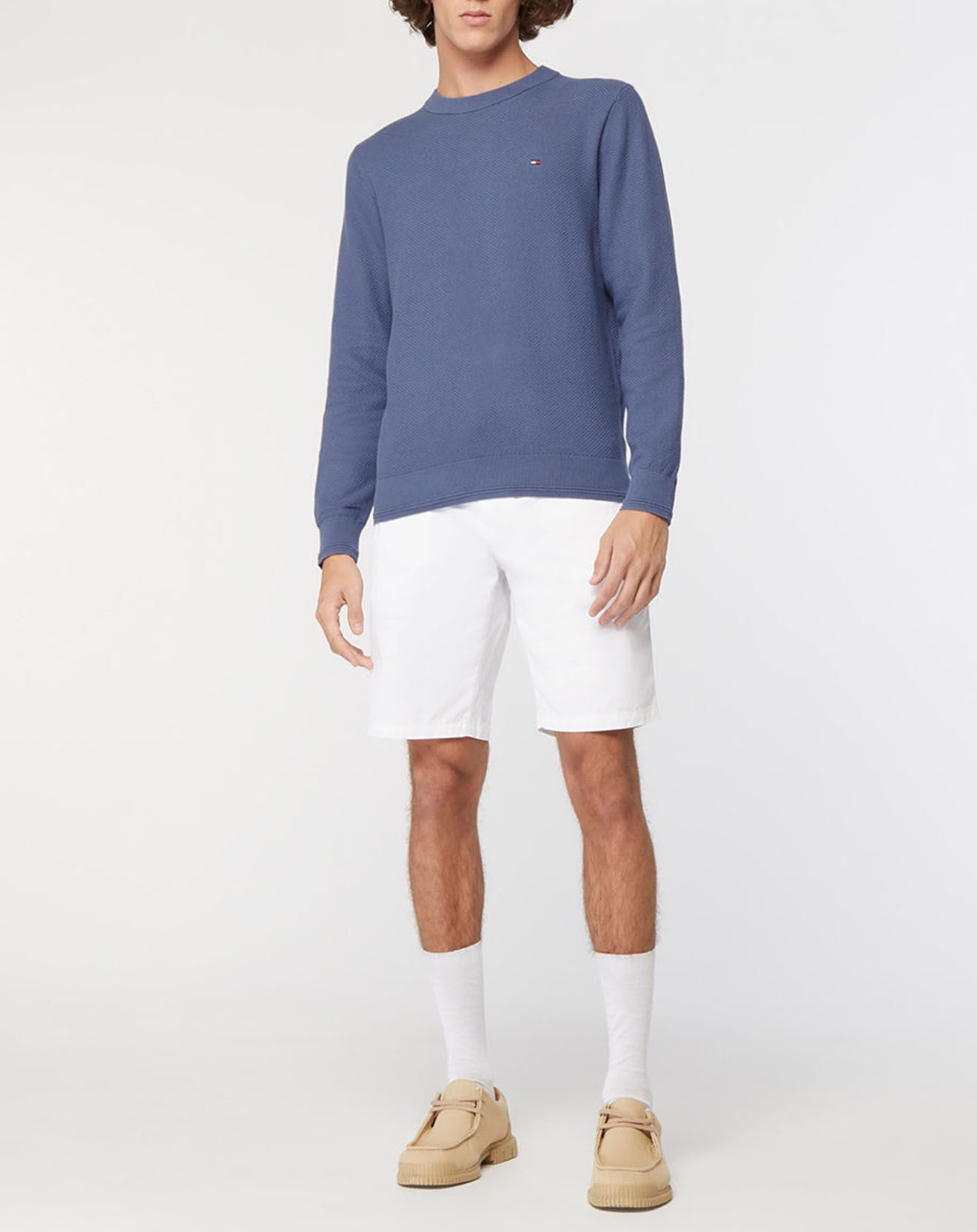 Tommy Hilfiger Pull 100% Coton Bio Basket Weave Structure bleu