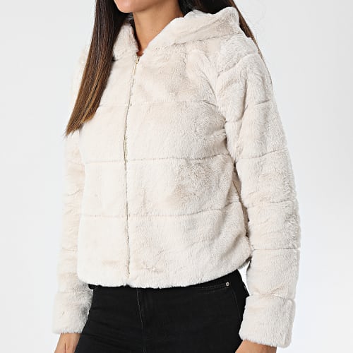 Veste Zippée Capuche Fourrure Femme Crhis Beige