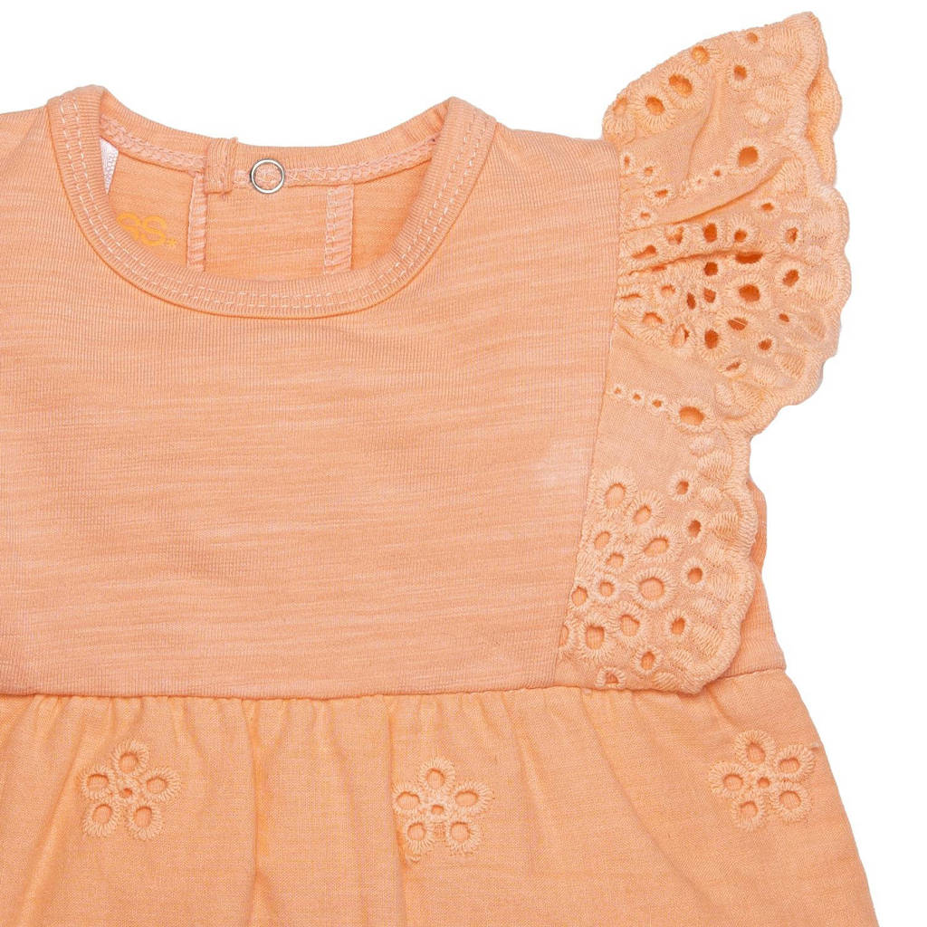 BESS baby T-shirt met ruches met broderie zalm