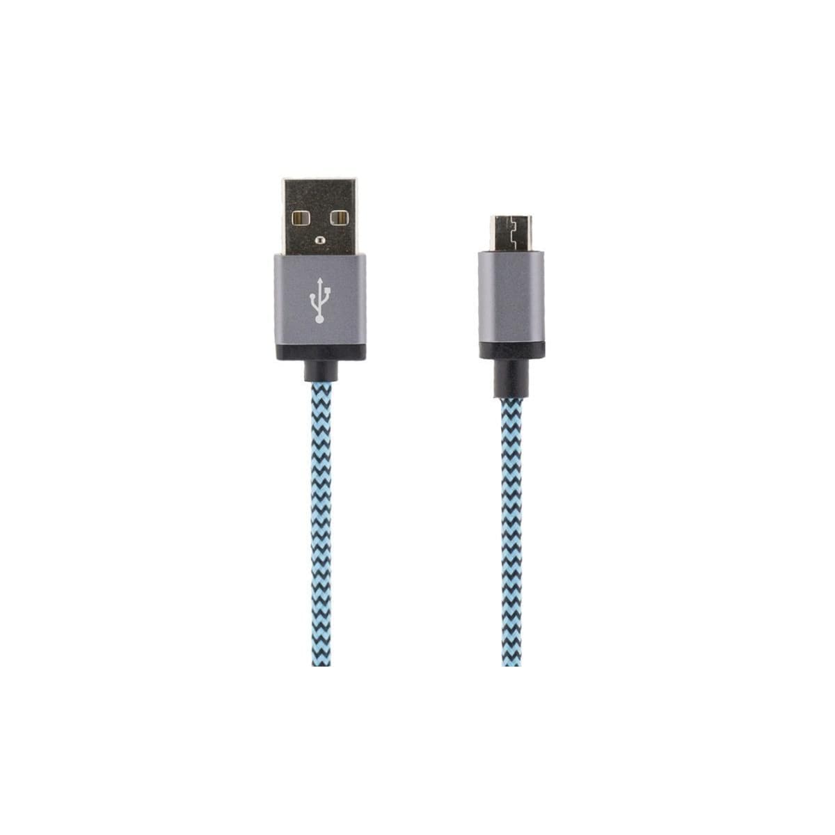 STREETZ USB-kabel, Tygklädd, Typ A ha - Typ Micro B, 1m, blå