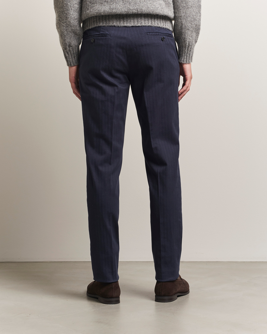 Incotex Regular Fit Comfort Herringbone Trousers Navy