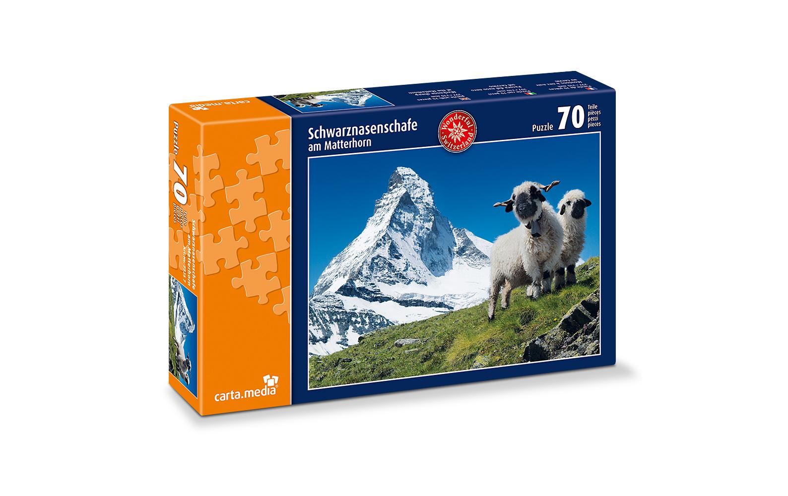 Puzzle Schwarznasenschaffe beim Matterhorn 70 TeilePuzzle ideal für Tier- und Naturfreunde