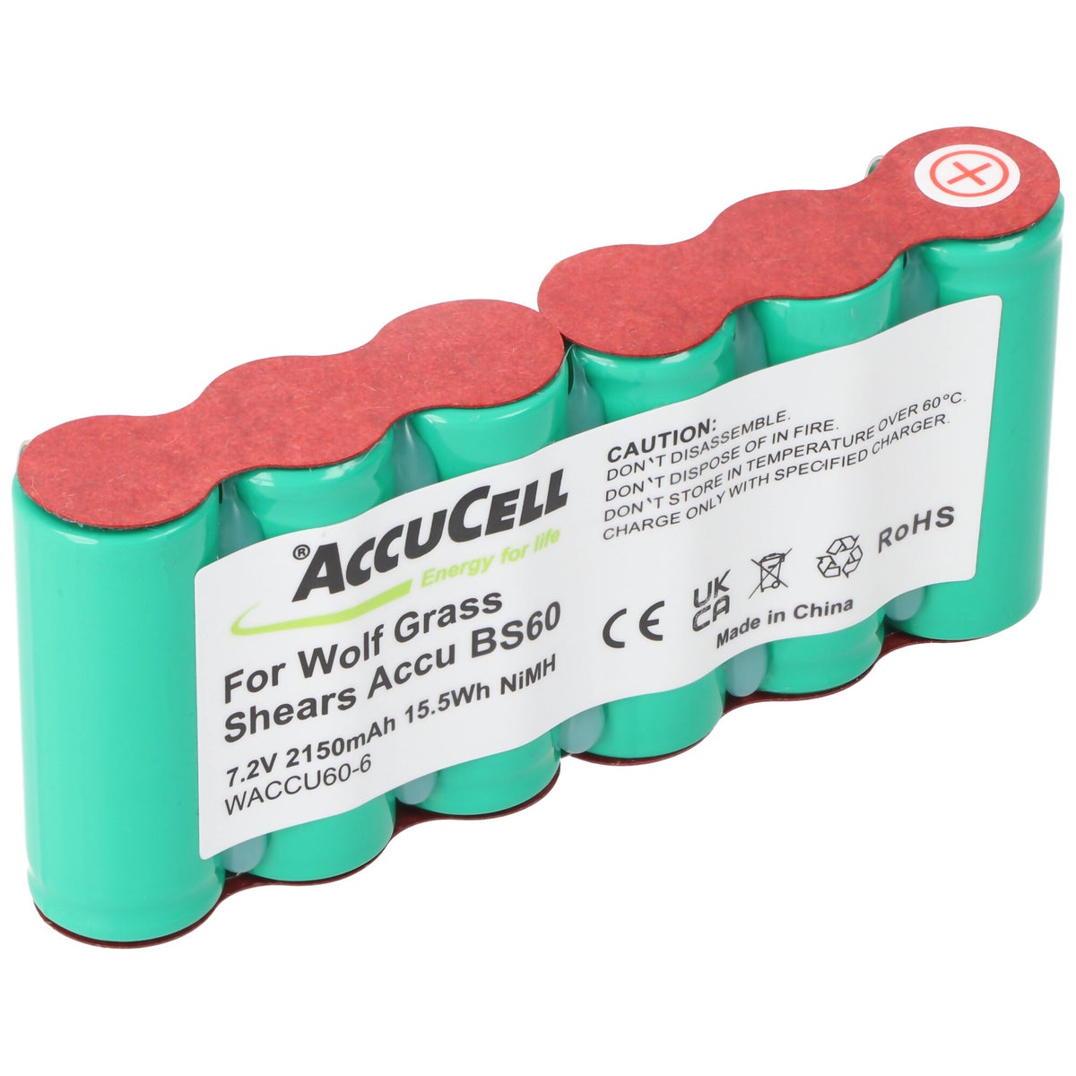 Accu geschikt voor Wolf grasschaar Accu 60, ACCU60, 6 VSE 4/5A 7,2 Volt 2150mAh
