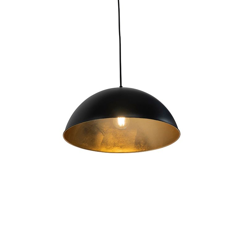 Industriële hanglamp zwart met goud 2-lichts - Magnax