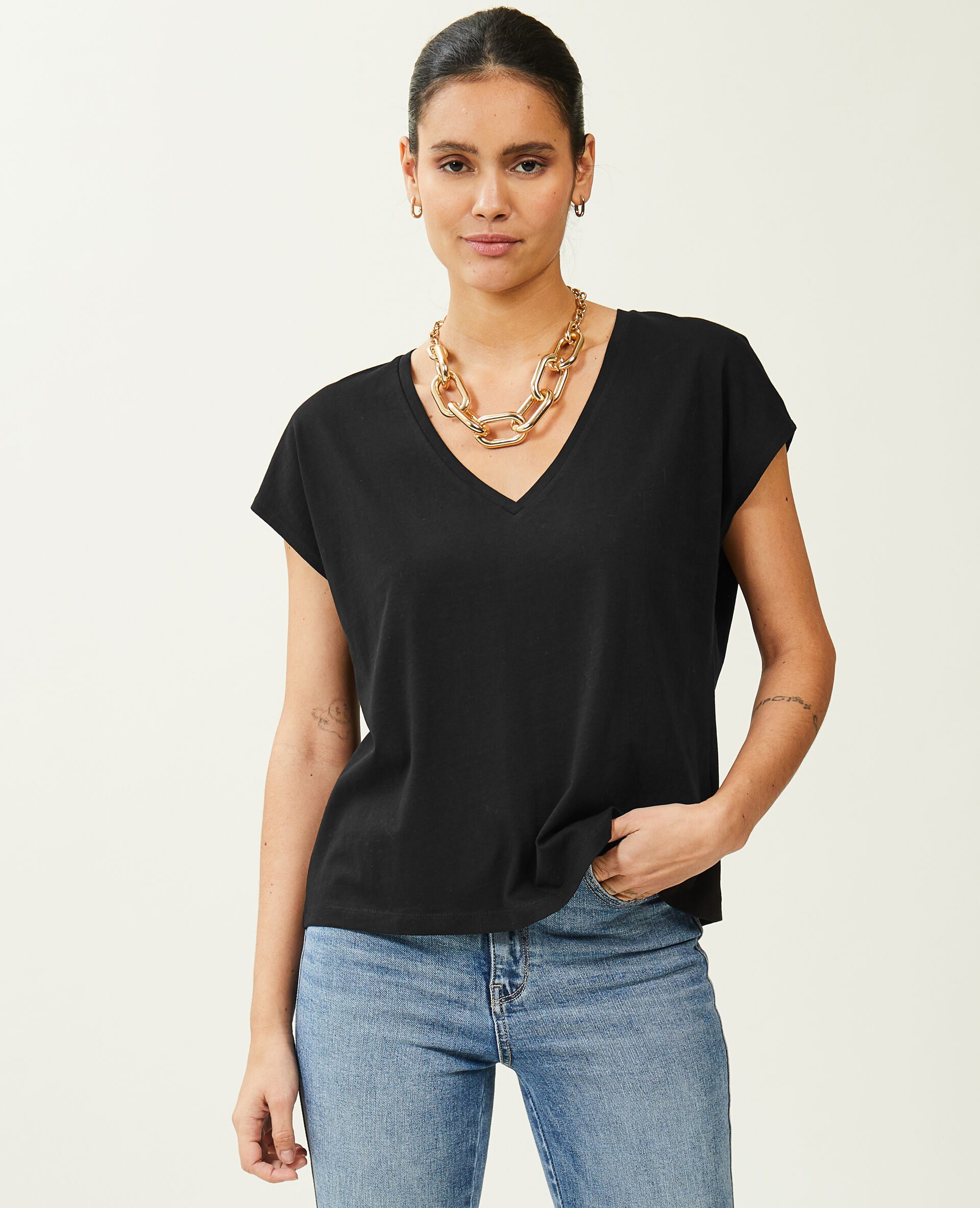 T-shirt col V manches courtes - Noir