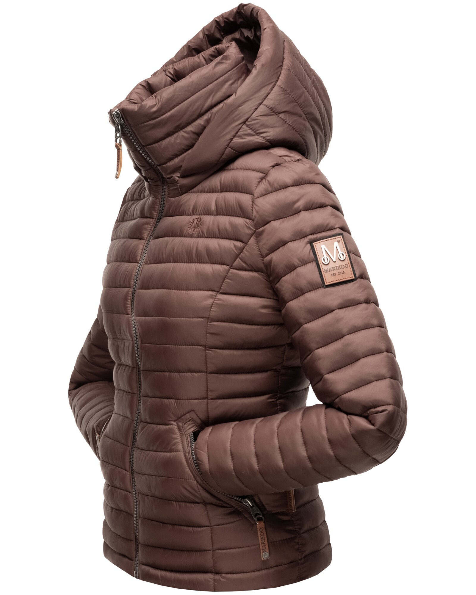 MARIKOO Damen Stylische Steppjacke Übergangsjacke mit abnehmbarer Kapuze Löwenbaby