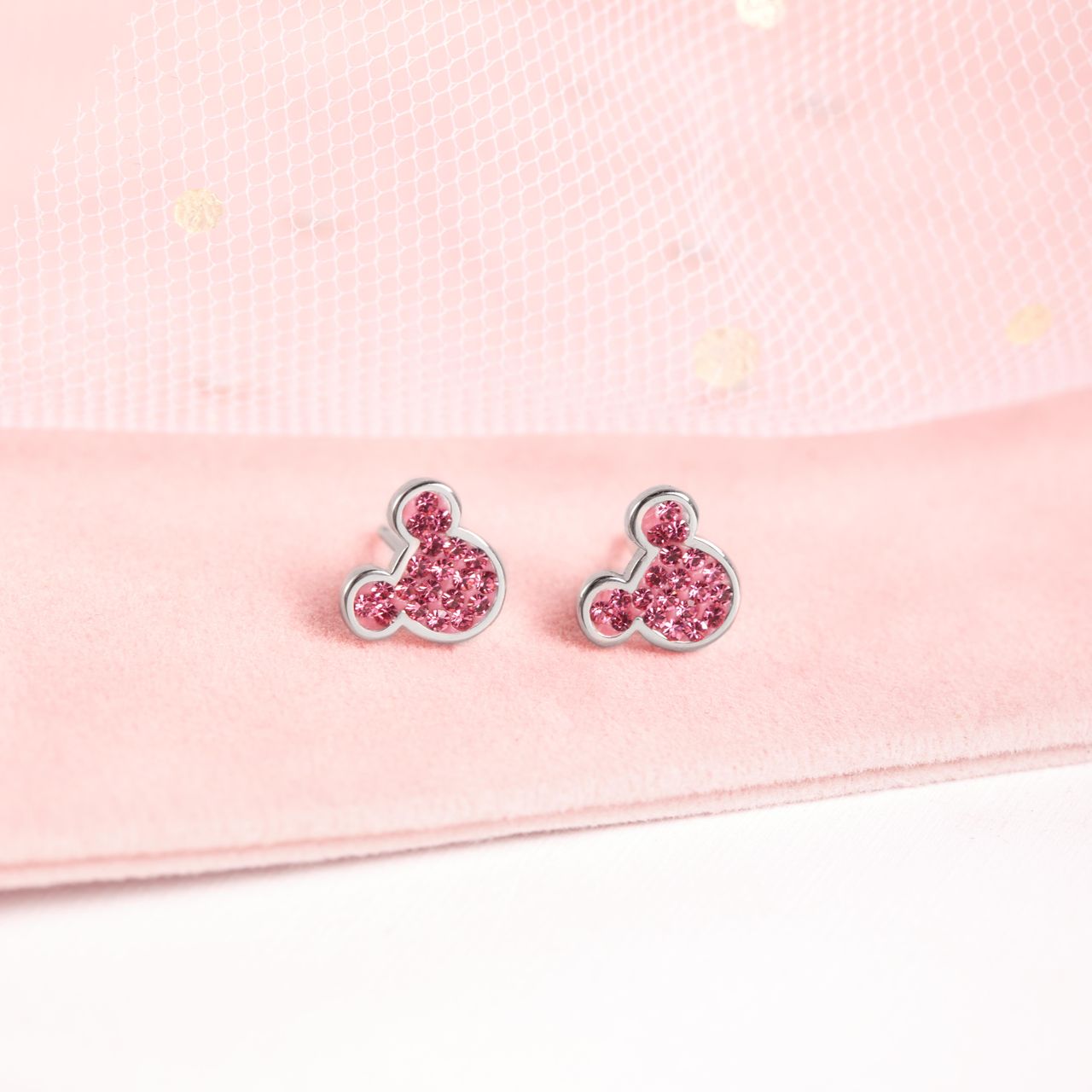 Stalen roseplated oorknoppen met wit kristal