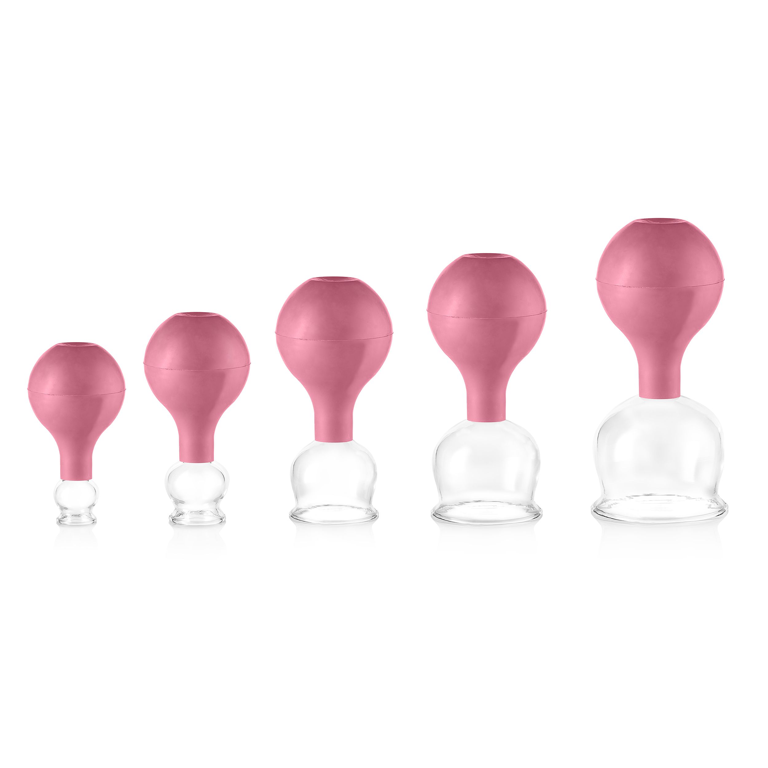 Pulox Schröpfgläser Set aus Echtglas - 5x Schröpfglas mit Saugball, verschiedene Größen in Pink