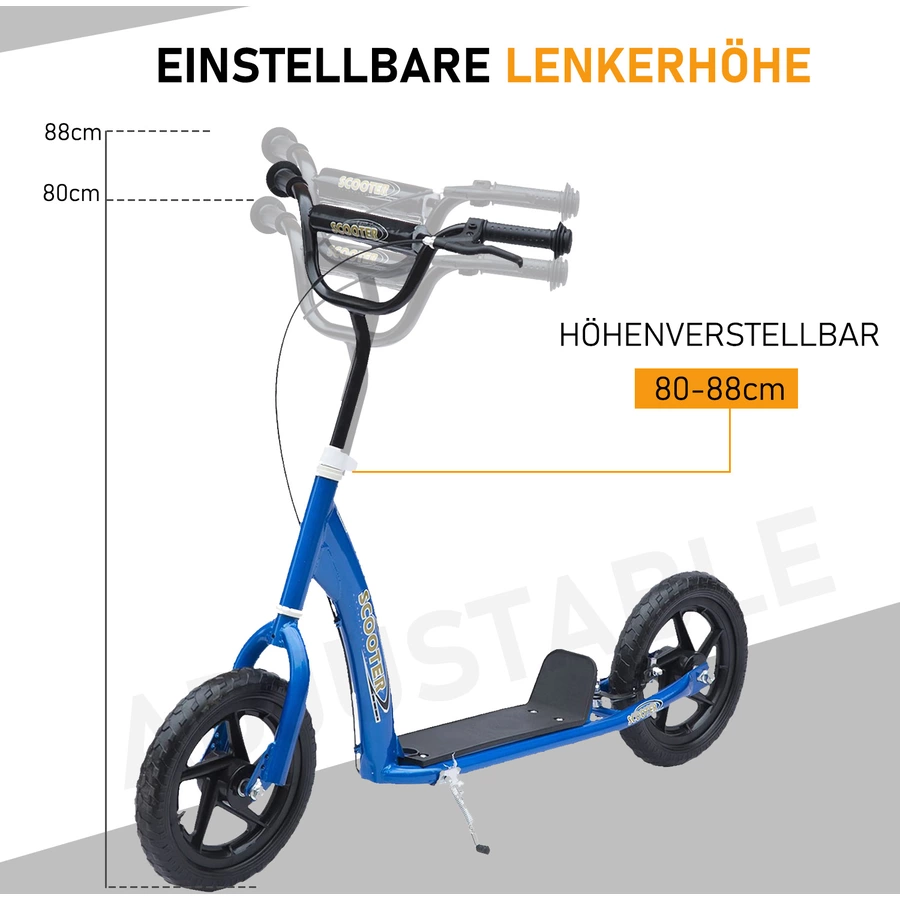 HOMCOM Kinderroller Anti-Rutsch Trittfläche, Metallfahrradständer zum Parken, blau