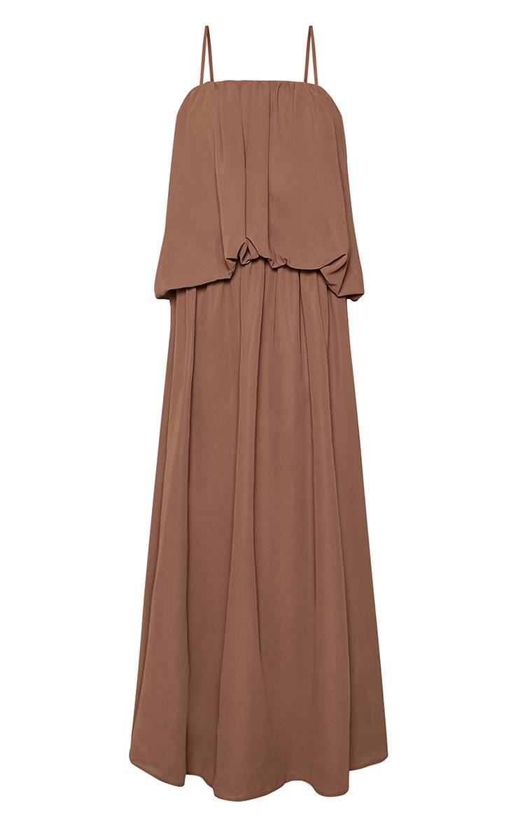 Taupe Robe Maxi Bouffante À Superpositions En Mousseline
