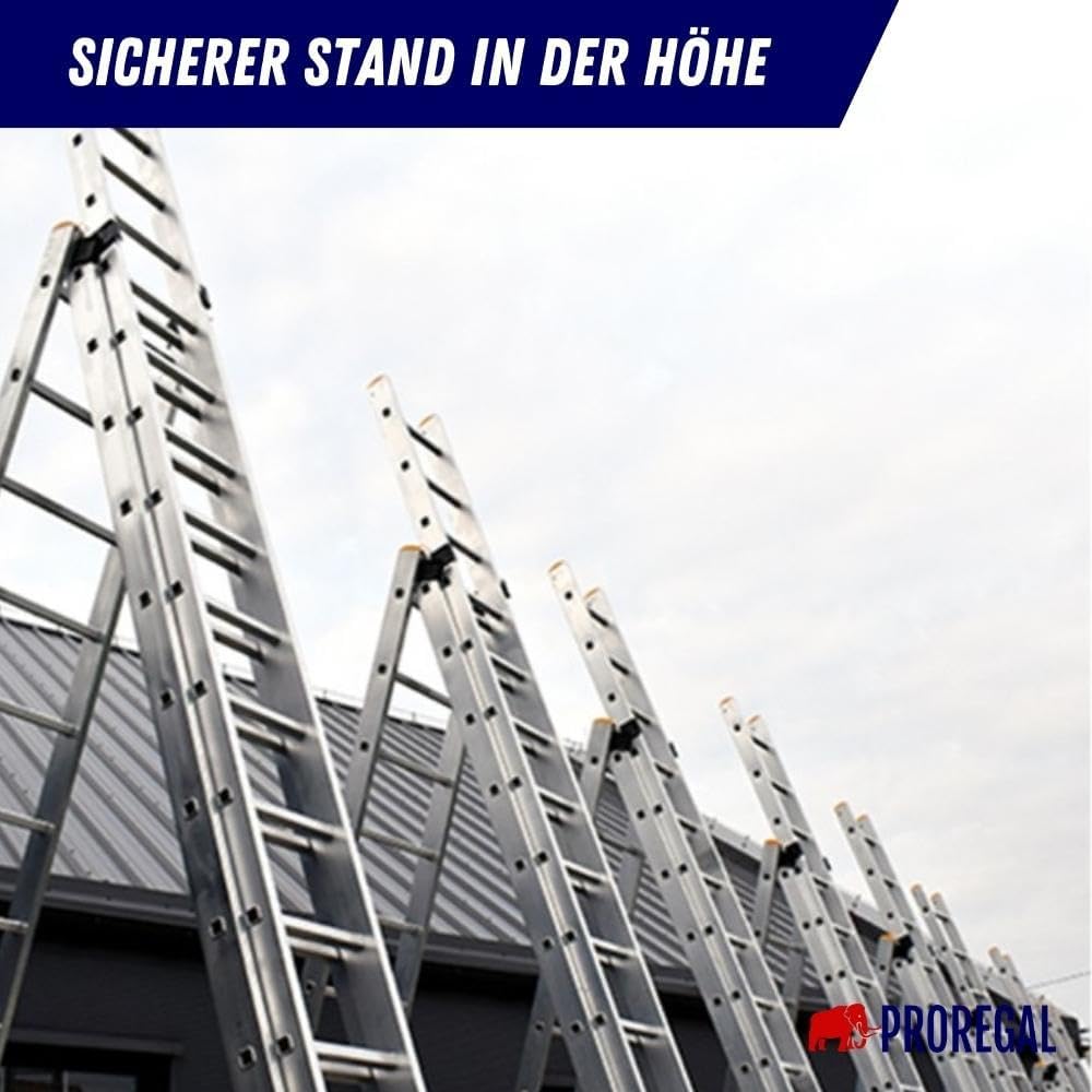 PROREGAL Economy Plus 3-delige multifunctionele ladder met dwarsbalk, 3 x 9 sporten, werkhoogte 5,84 m, draagvermogen 150 kg