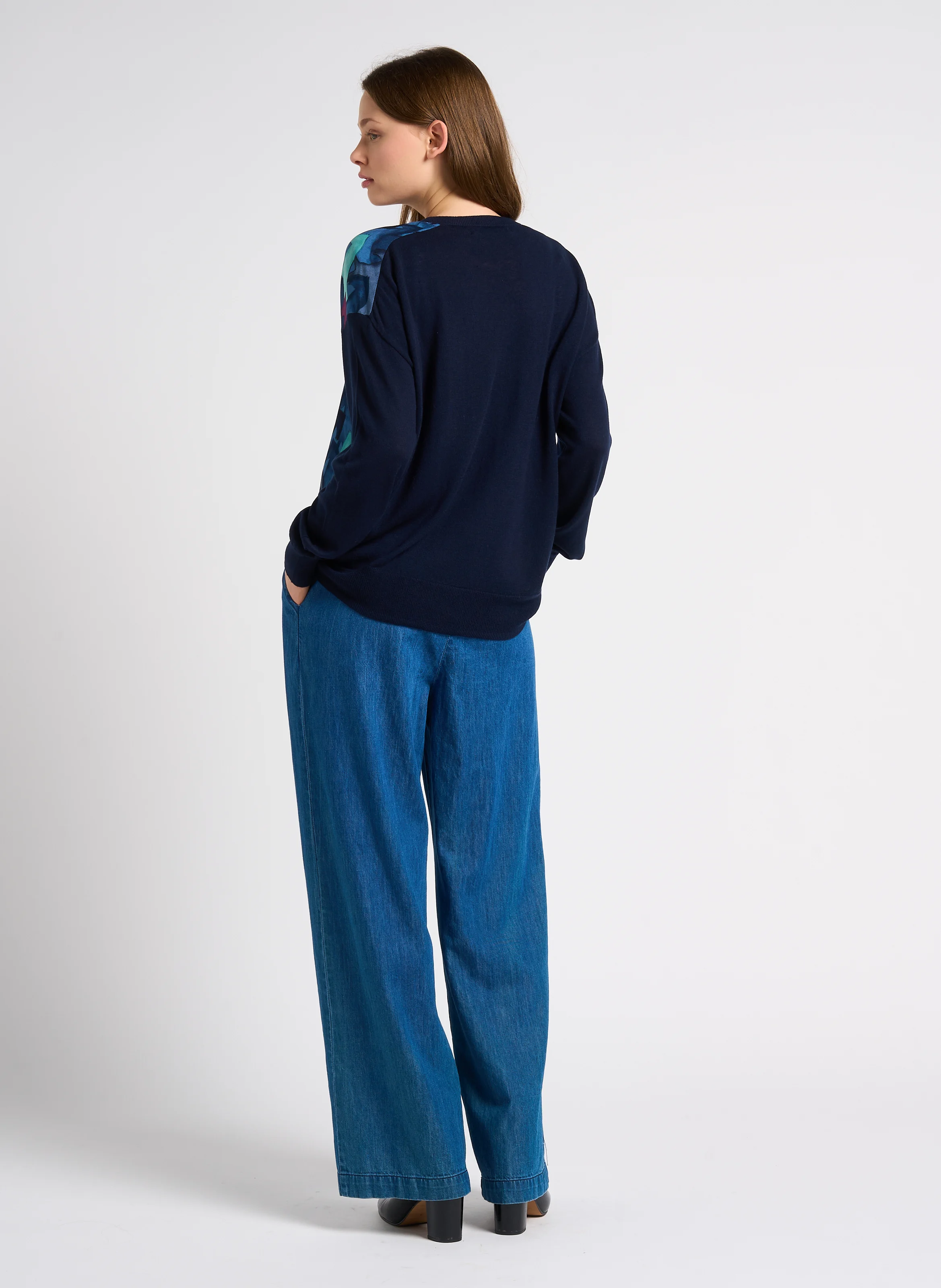 Pantalon large en coton | Bleu
