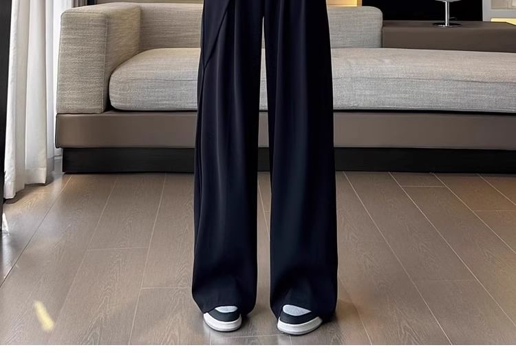Hanji - Hoge taille effen asymmetrische wijde broek